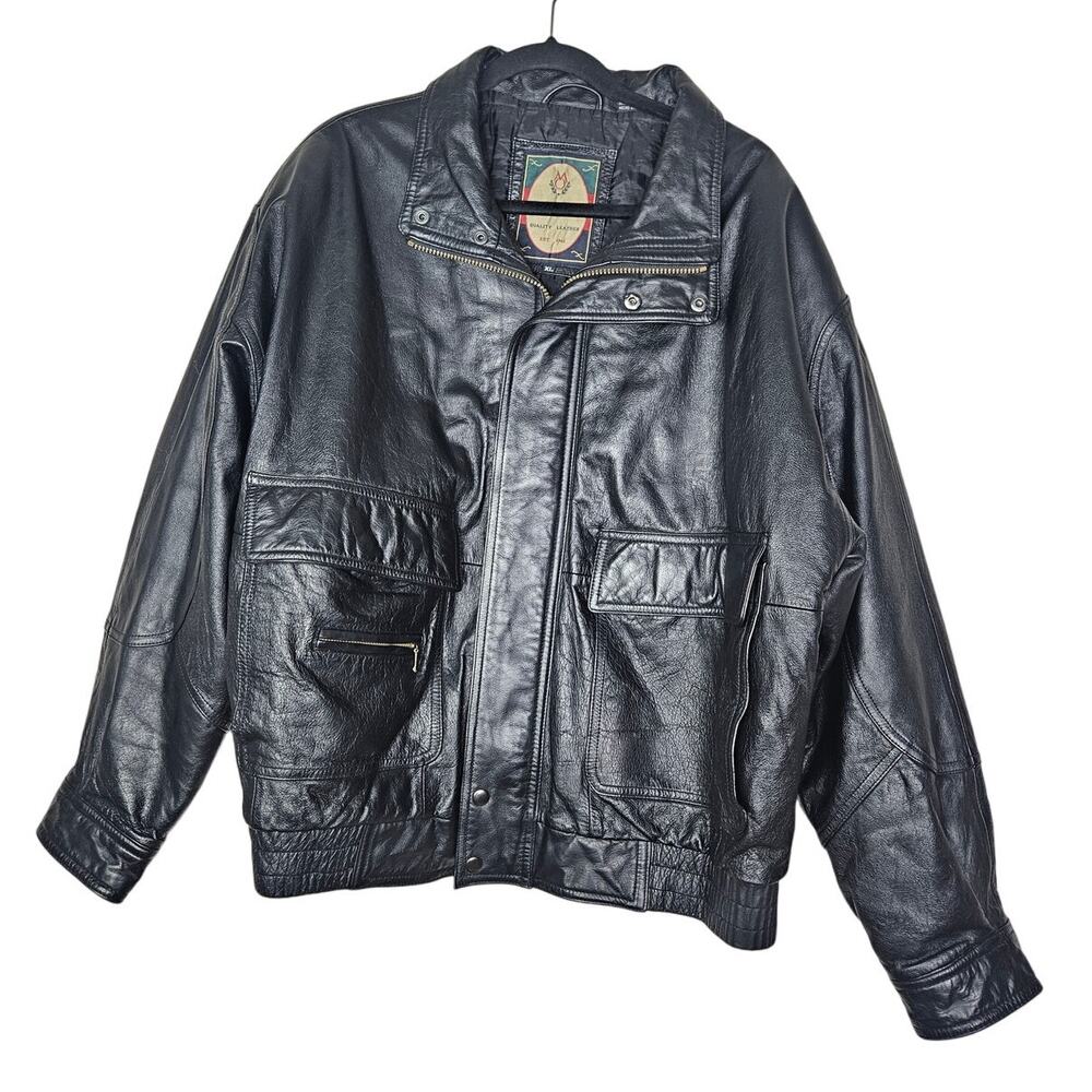 Vintage 80s Members Only XL Black Leather Bomber Jacket Western Biker Goth